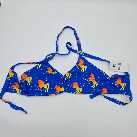Fused Hawaii Bikini Top XL Blue Unicorn Star Print Swimwear Adjustable NWT - Picture 6 of 8